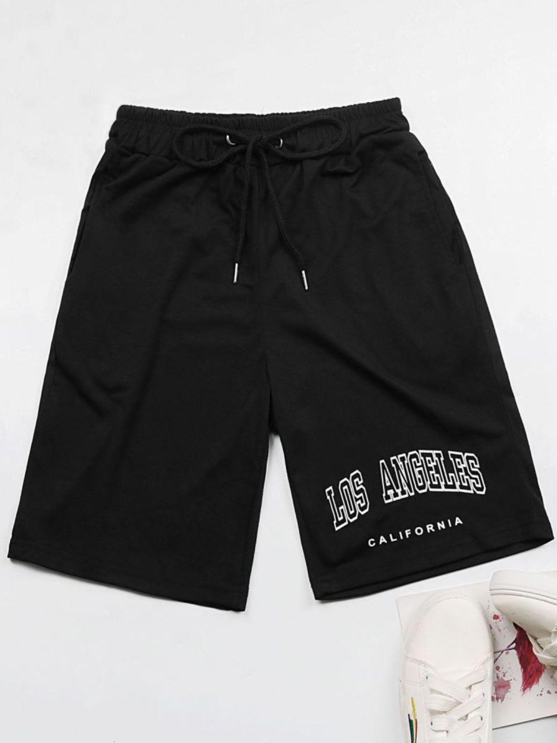 Los Angeles Graphic Black Drawstring Shorts - MXSTUDIO.COM
