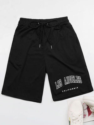 Los Angeles Graphic Black Drawstring Shorts - MXSTUDIO.COM