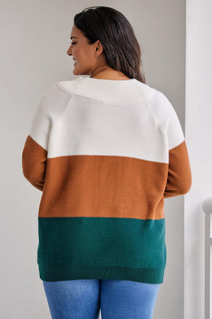 Make Me Snug Plus Size Color Block Sweater - MXSTUDIO.COM