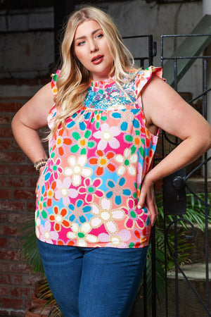 Modernistic Plus Size Floral Sleeveless Top - MXSTUDIO.COM