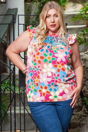 Modernistic Plus Size Floral Sleeveless Top - MXSTUDIO.COM
