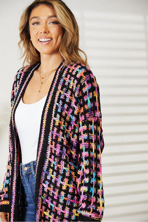Multicolored Open Front Plus Size Fringe Cardigan - MXSTUDIO.COM