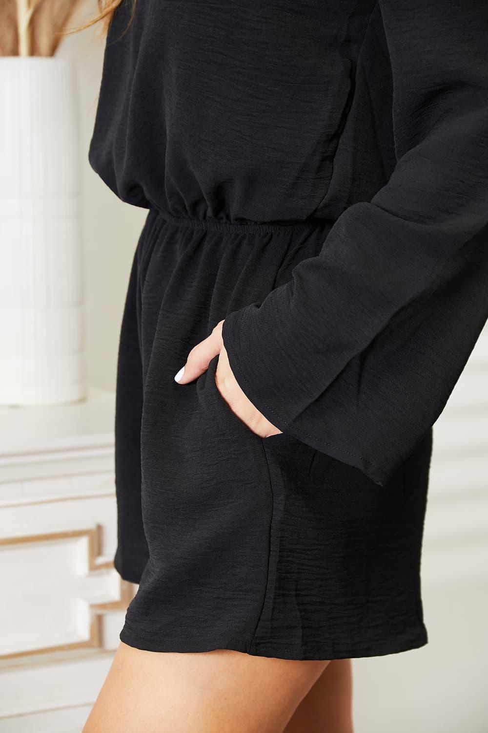 Open Back Plus Size Black Long Sleeve Romper - MXSTUDIO.COM