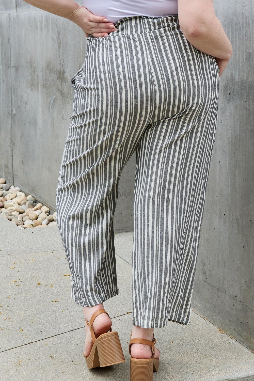 Open-Minded Striped Plus Size Paperbag Pants - MXSTUDIO.COM