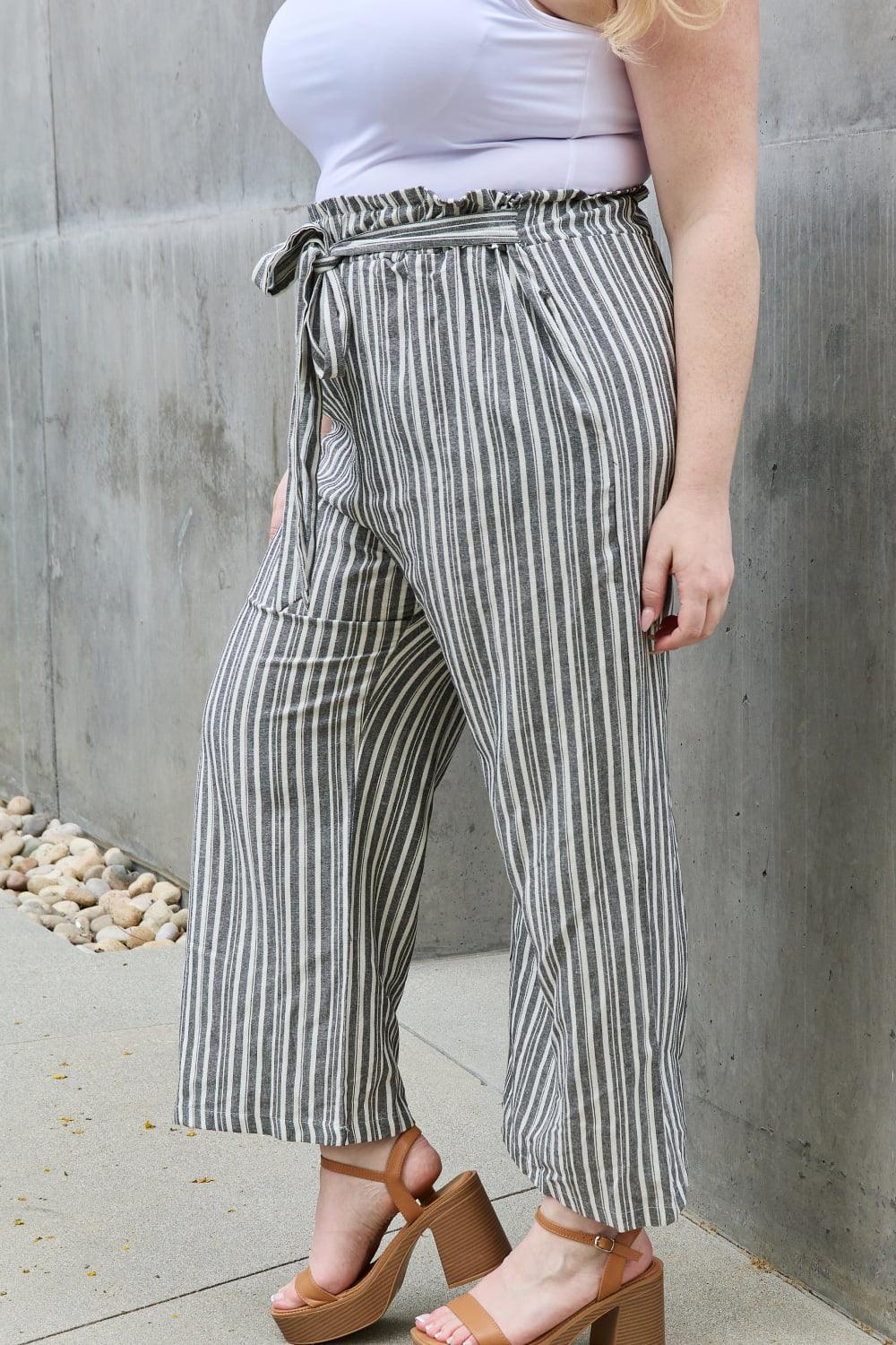 Open-Minded Striped Plus Size Paperbag Pants - MXSTUDIO.COM