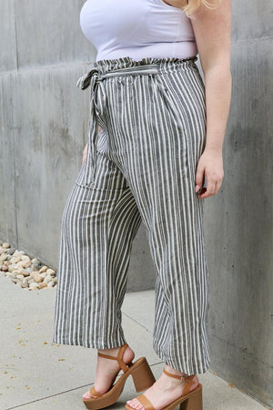 Open-Minded Striped Plus Size Paperbag Pants - MXSTUDIO.COM