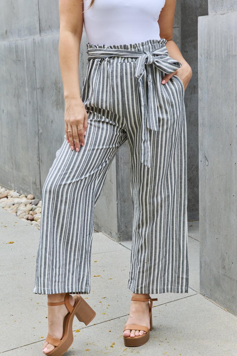 Open-Minded Striped Plus Size Paperbag Pants - MXSTUDIO.COM