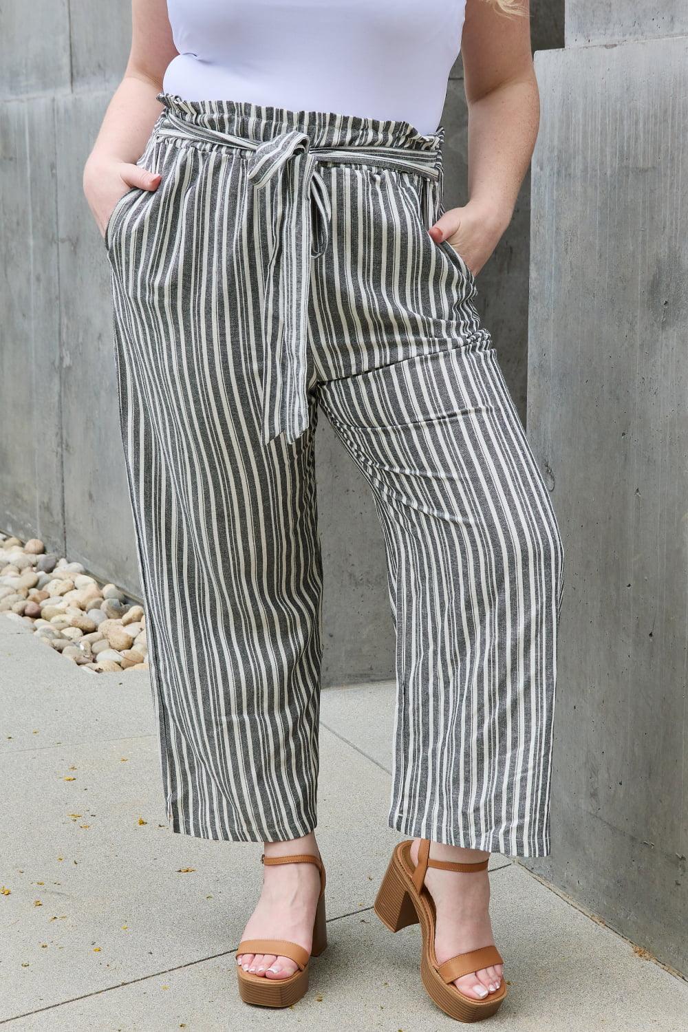 Open-Minded Striped Plus Size Paperbag Pants - MXSTUDIO.COM