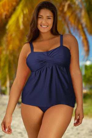 Plus Size Adjustable Strap Top And Bottom Swim Set - MXSTUDIO.COM