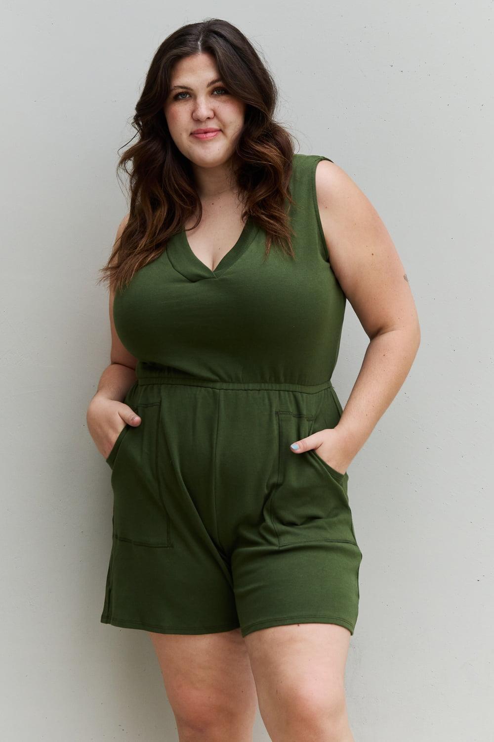 Plus Size Army Green Womens Sleeveless Romper - MXSTUDIO.COM