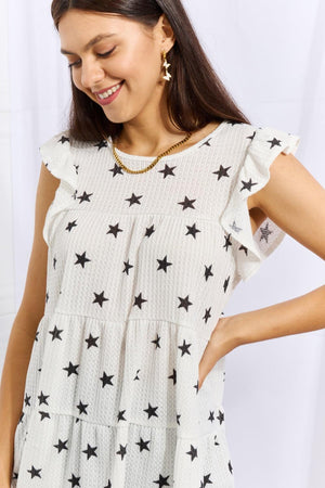 Plus Size Butterfly Sleeve Star Print Top - MXSTUDIO.COM