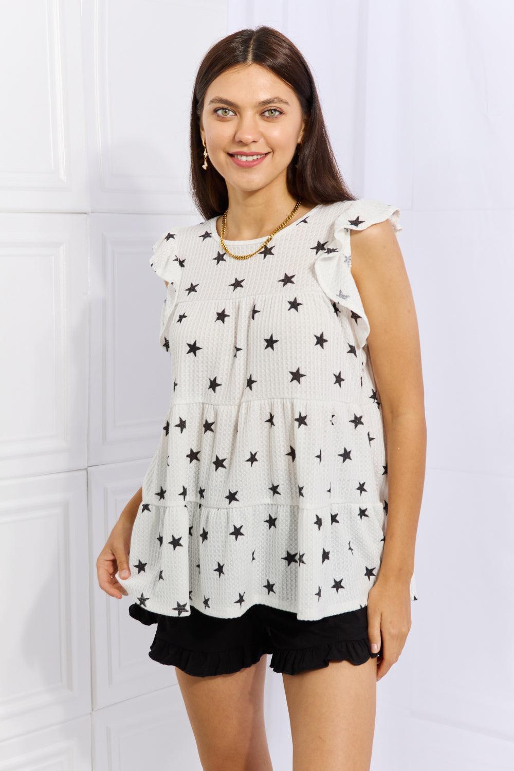 Plus Size Butterfly Sleeve Star Print Top - MXSTUDIO.COM