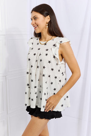 Plus Size Butterfly Sleeve Star Print Top - MXSTUDIO.COM