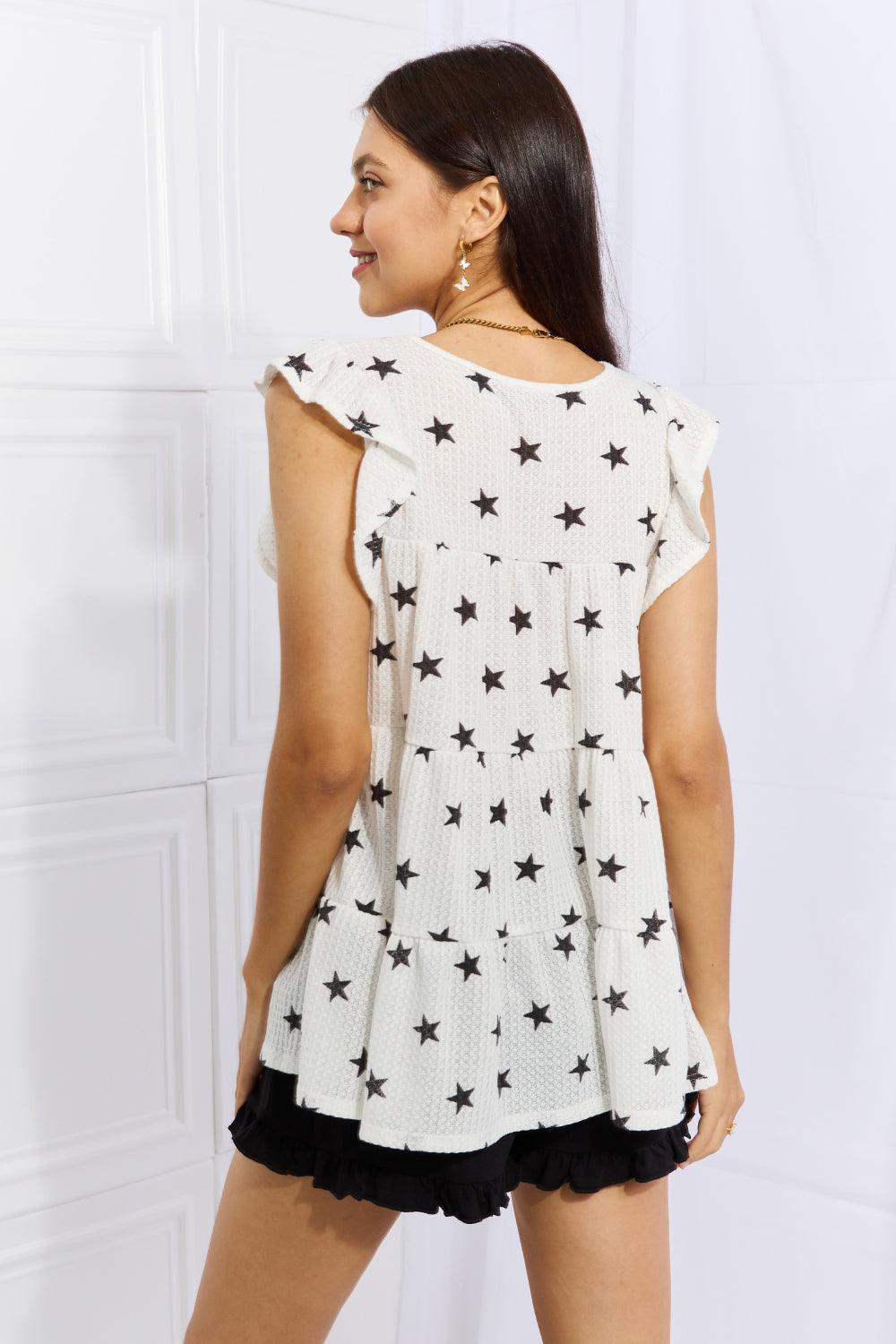 Plus Size Butterfly Sleeve Star Print Top - MXSTUDIO.COM