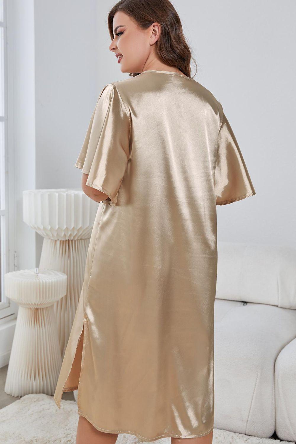 Plus Size Chic Side Slit Night Gown - MXSTUDIO.COM