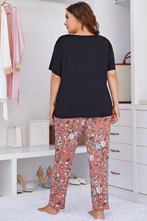 Plus Size Contrast Bloom Lounge Set - MXSTUDIO.COM