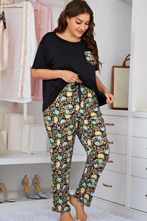 Plus Size Contrast Bloom Lounge Set - MXSTUDIO.COM