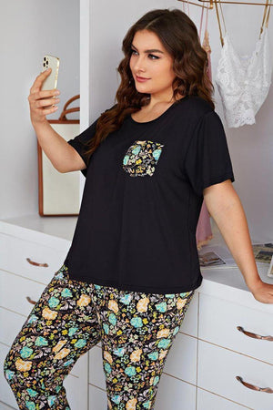 Plus Size Contrast Bloom Lounge Set - MXSTUDIO.COM