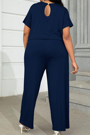Plus Size Drawstring Waist Wide Leg Jumpsuit - MXSTUDIO.COM