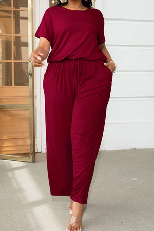 Plus Size Drawstring Waist Wide Leg Jumpsuit - MXSTUDIO.COM