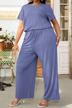 Plus Size Drawstring Waist Wide Leg Jumpsuit - MXSTUDIO.COM