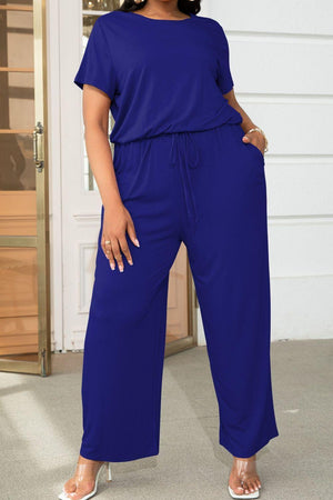 Plus Size Drawstring Waist Wide Leg Jumpsuit - MXSTUDIO.COM