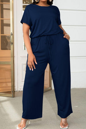 Plus Size Drawstring Waist Wide Leg Jumpsuit - MXSTUDIO.COM