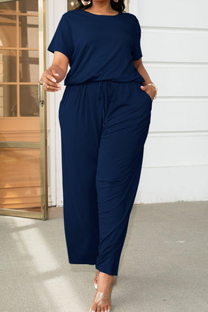 Plus Size Drawstring Waist Wide Leg Jumpsuit - MXSTUDIO.COM