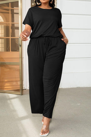 Plus Size Drawstring Waist Wide Leg Jumpsuit - MXSTUDIO.COM