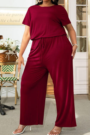 Plus Size Drawstring Waist Wide Leg Jumpsuit - MXSTUDIO.COM