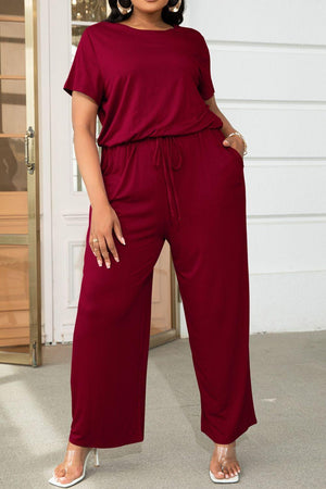 Plus Size Drawstring Waist Wide Leg Jumpsuit - MXSTUDIO.COM