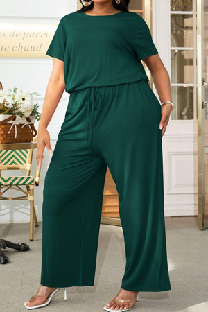 Plus Size Drawstring Waist Wide Leg Jumpsuit - MXSTUDIO.COM