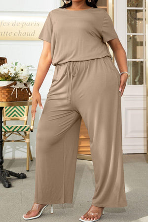 Plus Size Drawstring Waist Wide Leg Jumpsuit - MXSTUDIO.COM