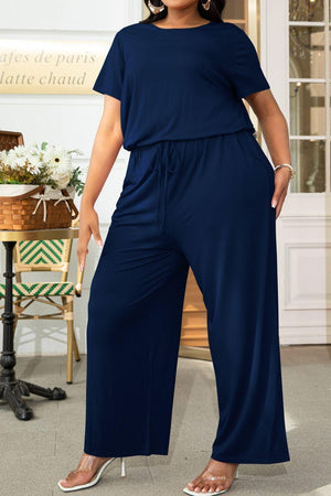 Plus Size Drawstring Waist Wide Leg Jumpsuit - MXSTUDIO.COM