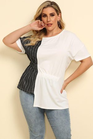 Plus Size Dual Tone Asymmetrical T-Shirt - MXSTUDIO.COM