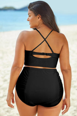 Plus Size Halter Neck Crisscross Two-Piece Swimsuit - MXSTUDIO.COM