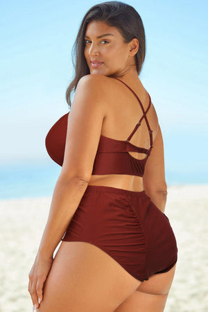Plus Size Halter Neck Crisscross Two-Piece Swimsuit - MXSTUDIO.COM