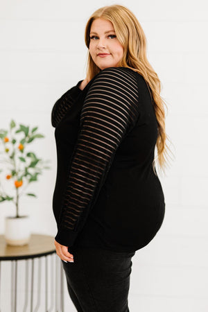 Plus Size Sheer Striped Sleeve Women Top - MXSTUDIO.COM
