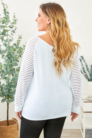 Plus Size Sheer Striped Sleeve Women Top - MXSTUDIO.COM