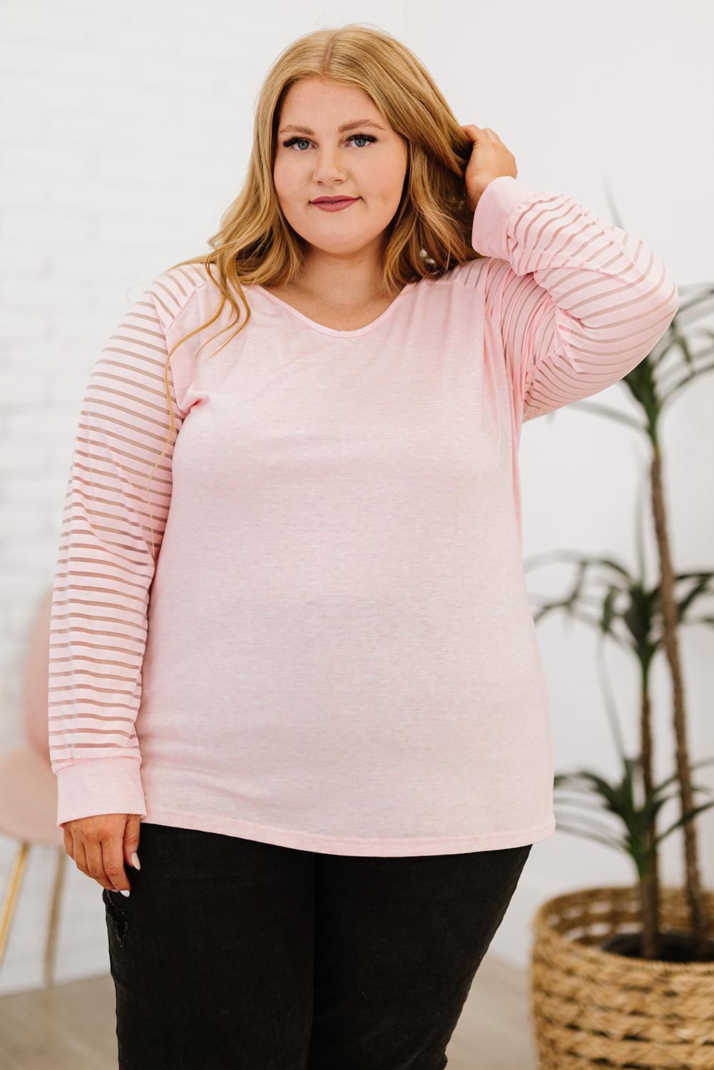 Plus Size Sheer Striped Sleeve Women Top - MXSTUDIO.COM