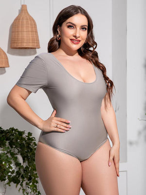 Plus Size Short Sleeve Scoop Neck One Piece Swimsuit - MXSTUDIO.COM