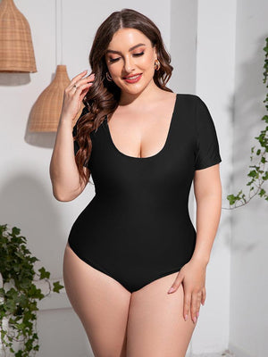 Plus Size Short Sleeve Scoop Neck One Piece Swimsuit - MXSTUDIO.COM
