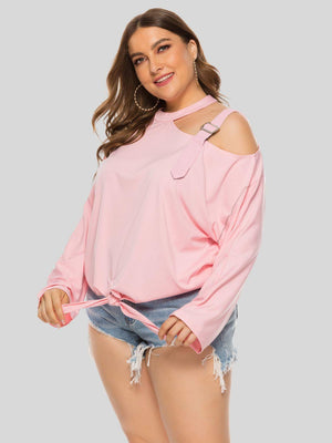 Plus Size Stylish Tie Front Cutout Shoulder Top - MXSTUDIO.COM