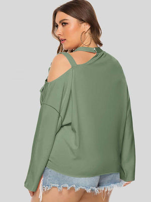 Plus Size Stylish Tie Front Cutout Shoulder Top - MXSTUDIO.COM