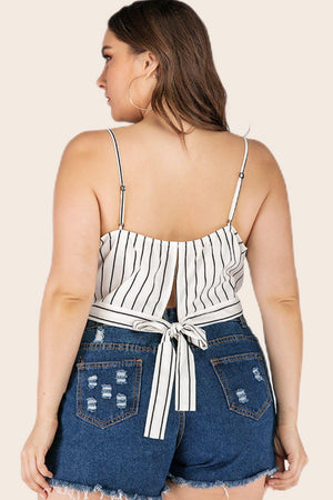 Plus Size Tie-Back Vertical Striped Cropped Cami - MXSTUDIO.COM