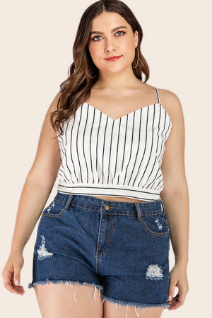 Plus Size Tie-Back Vertical Striped Cropped Cami - MXSTUDIO.COM