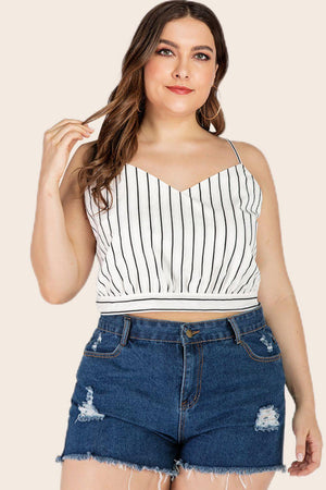 Plus Size Tie-Back Vertical Striped Cropped Cami - MXSTUDIO.COM