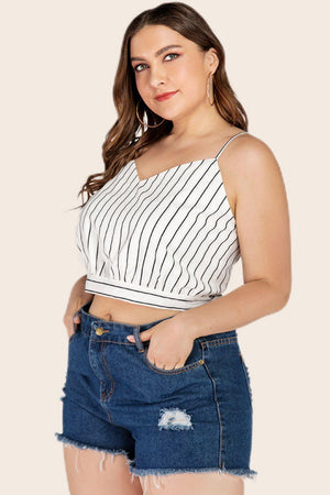 Plus Size Tie-Back Vertical Striped Cropped Cami - MXSTUDIO.COM