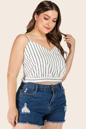 Plus Size Tie-Back Vertical Striped Cropped Cami - MXSTUDIO.COM
