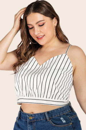 Plus Size Tie-Back Vertical Striped Cropped Cami - MXSTUDIO.COM